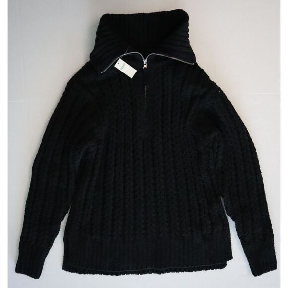Aerie 065-0745-3088 Women's Sz XS True Black Cable Car Quarter Zip Sweater - Picture 10 of 13